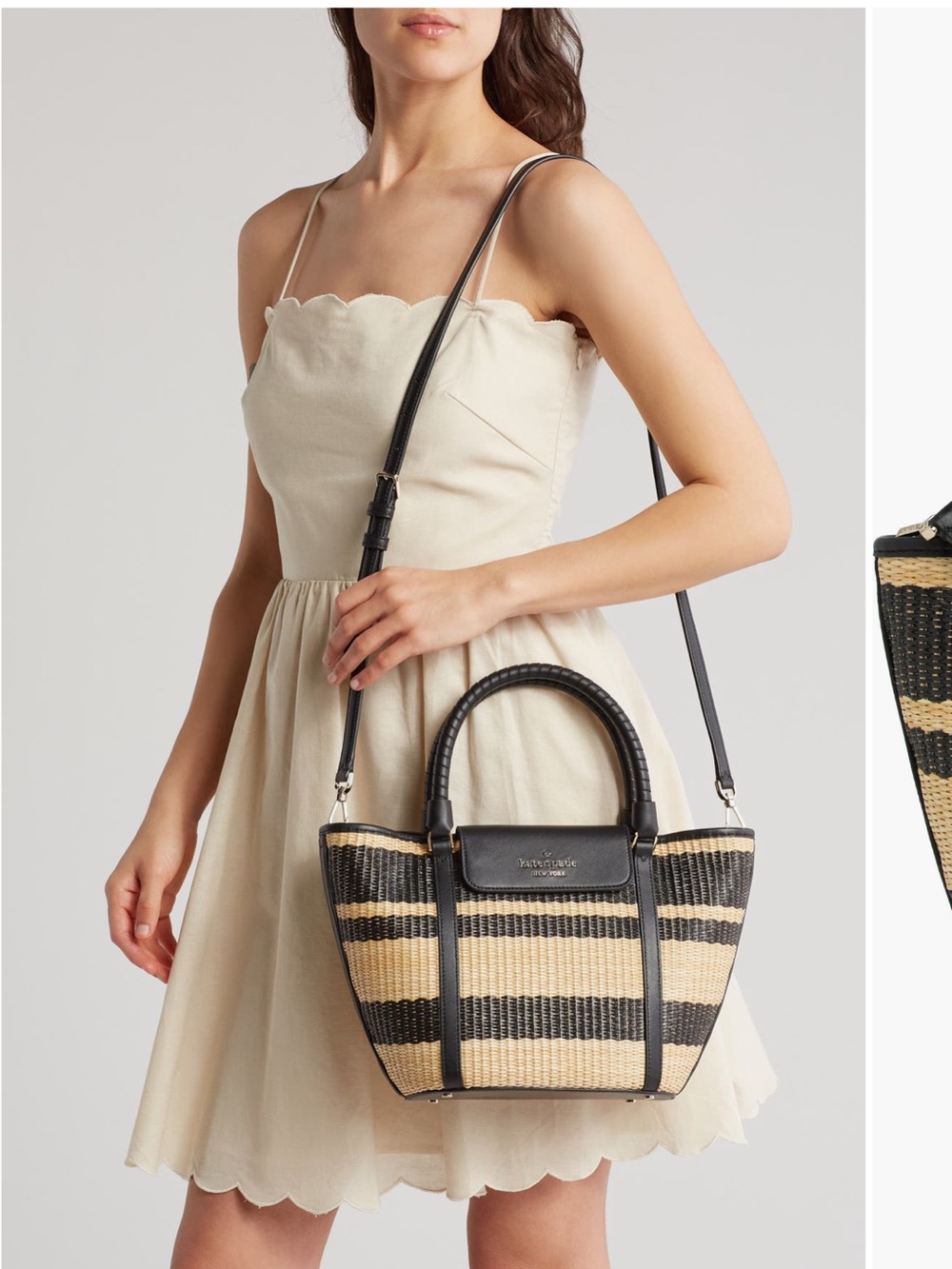 Like New kate spade Straw Tote in Black and Natural Stripe